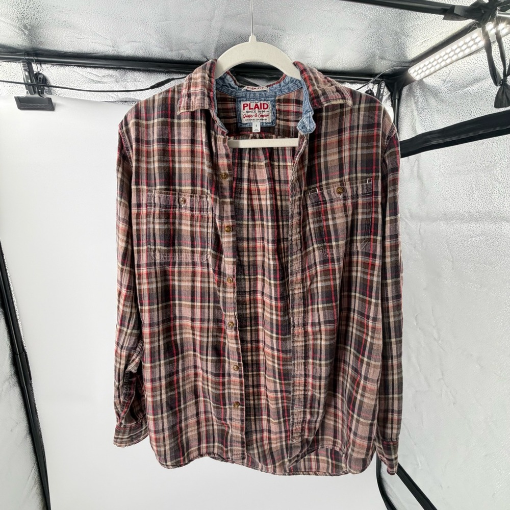Fisherman Plaid Flannel Gorpcore‎ Old Navy Shirt Mens S Brown Red